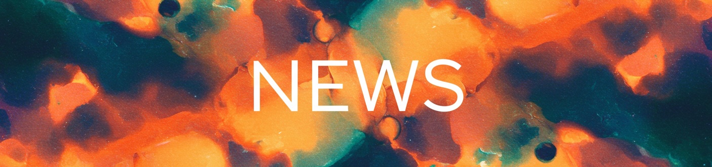 Colourful abstract background with the word "news" in the centre.